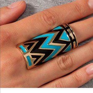 HOUSE of HARLOW turquoise gold enamel tribal boho knuckle ring 5 6